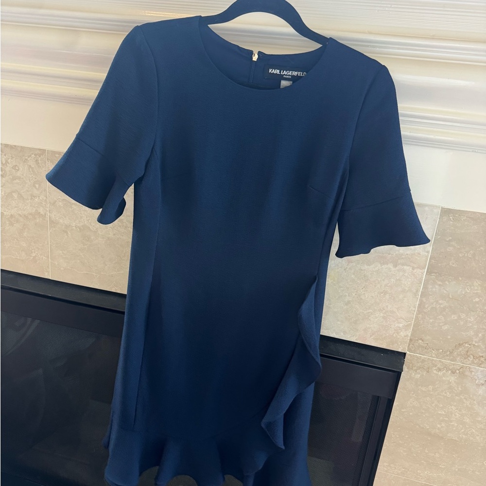 Karl Lagerfeld Navy Ruffle Hem Mini Dress